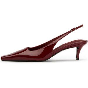 Burgundy Women's Slingback Kitten Closed Pointed Toe Pumps Low Heel Office Shoes